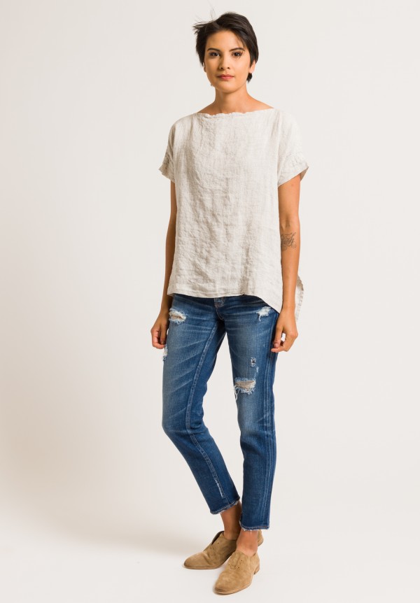 Kaval Linen Textured Box Tee in Off White