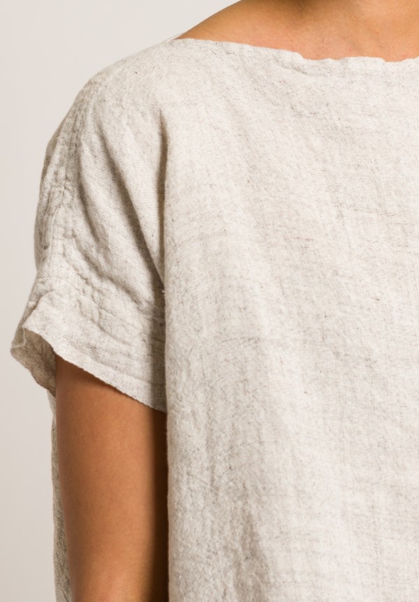 Kaval Linen Textured Box Tee in Off White