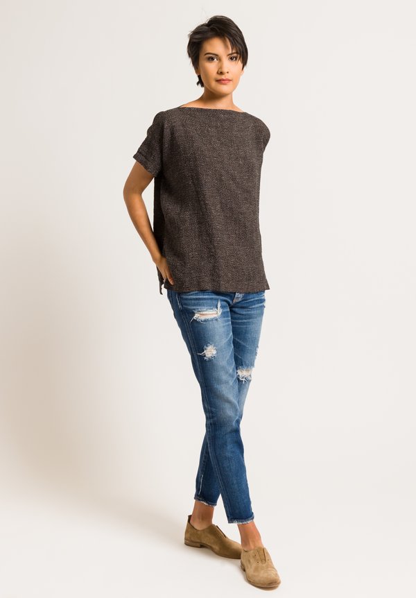 Kaval Linen Textured Box Tee in Black