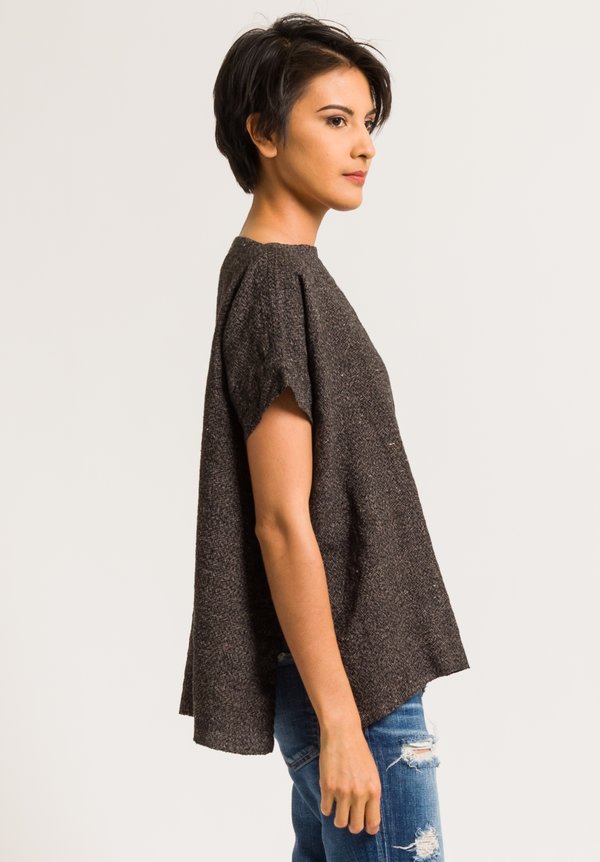 Kaval Linen Textured Box Tee in Black