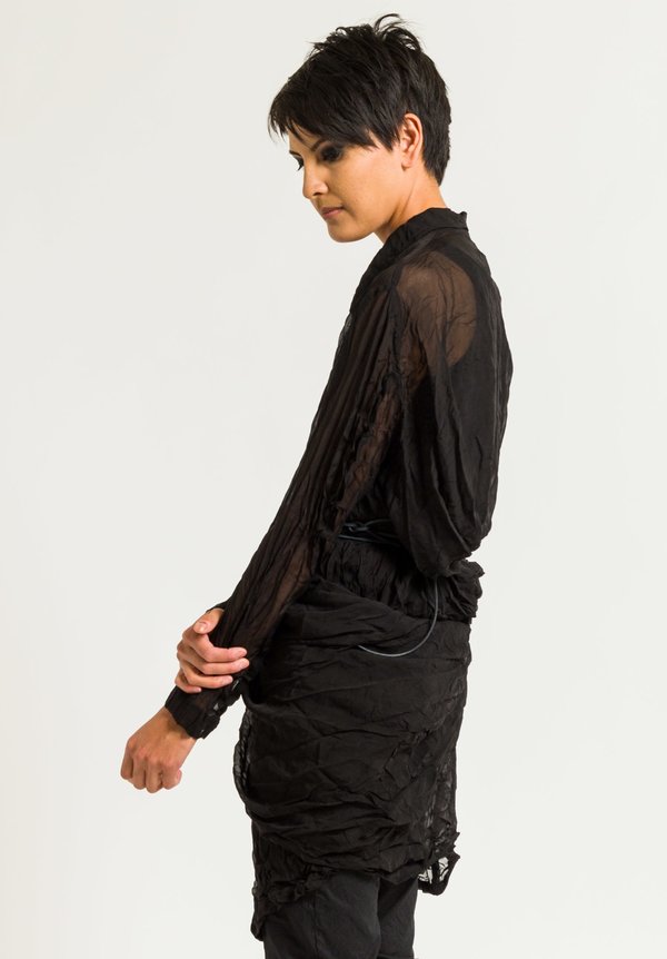 Rundholz Dip Sheer Long Button-Down Shirt in Black