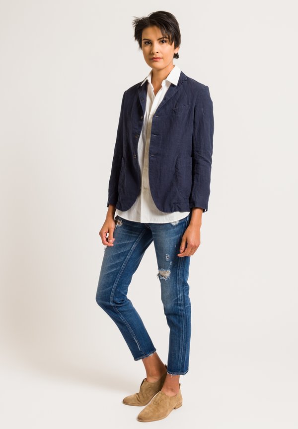 Kaval Linen Narrow 5B Jacket in Navy | Santa Fe Dry Goods