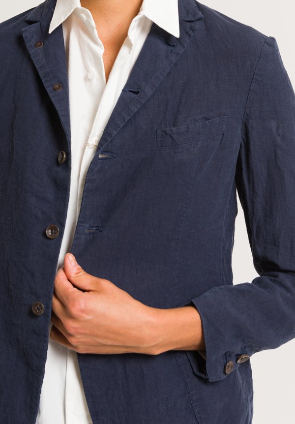 Kaval Linen Narrow 5B Jacket in Navy