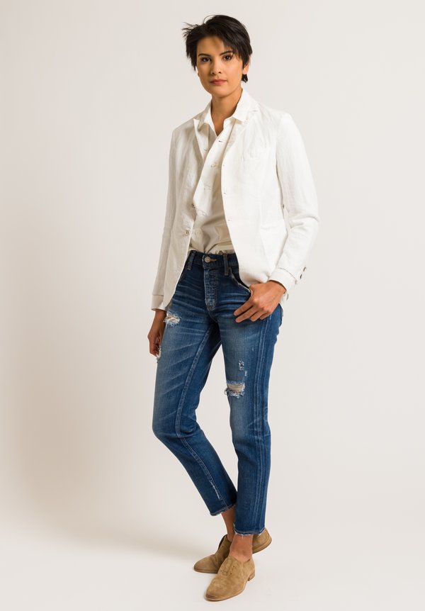 	Kaval Linen Narrow 5B Jacket in Off White
