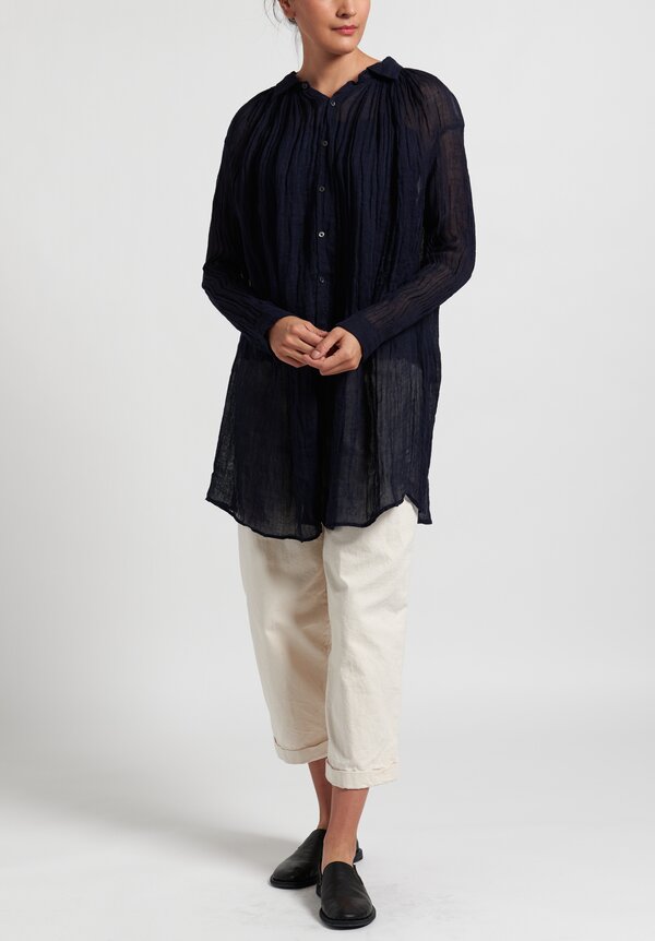 Kaval Linen Gauze Poncho Top in Navy