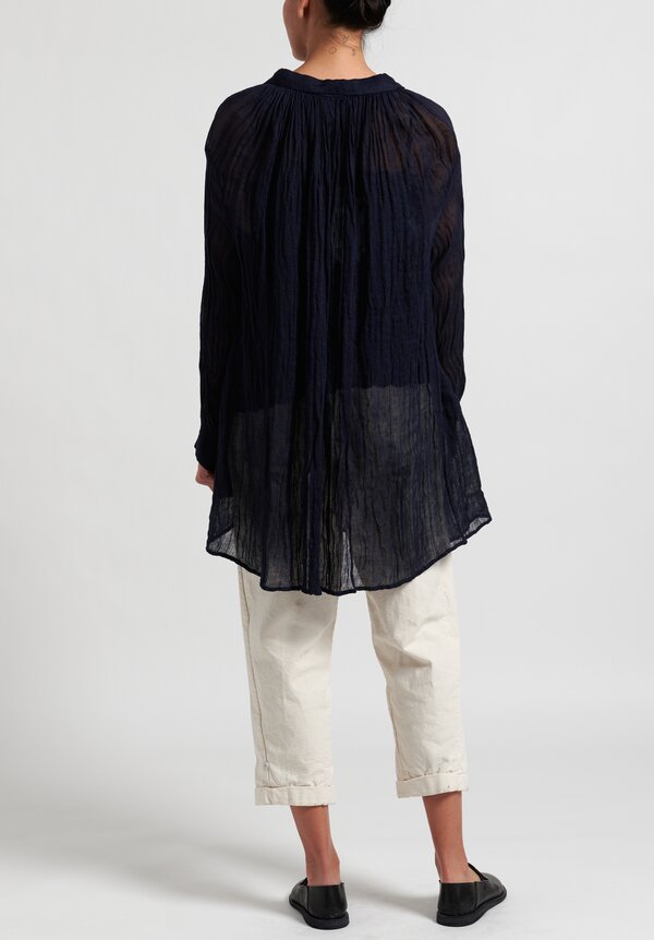 Kaval Linen Gauze Poncho Top in Navy