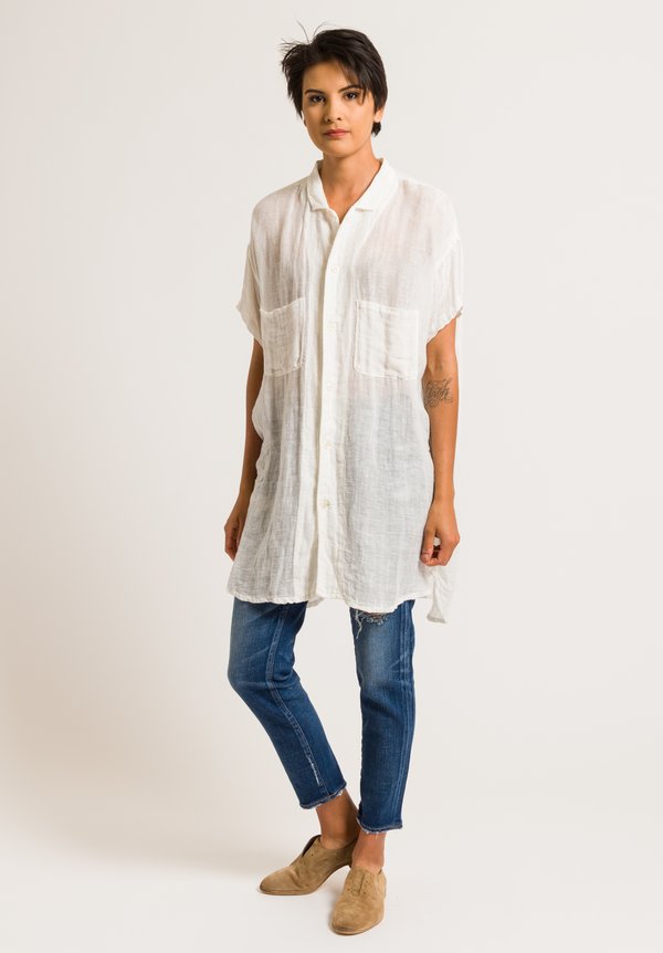 Kaval Linen Gauze Shrunk Sheer Shirt in Off White