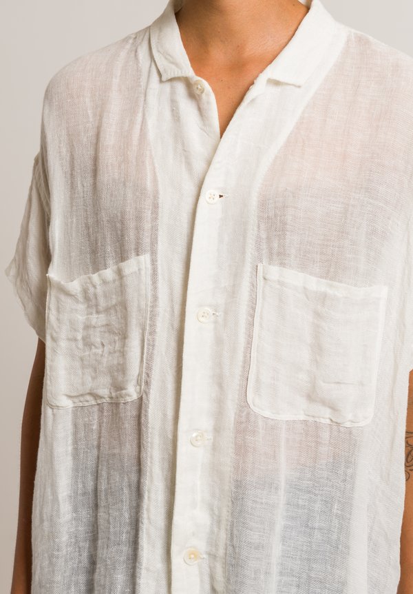 Kaval Linen Gauze Shrunk Sheer Shirt in Off White
