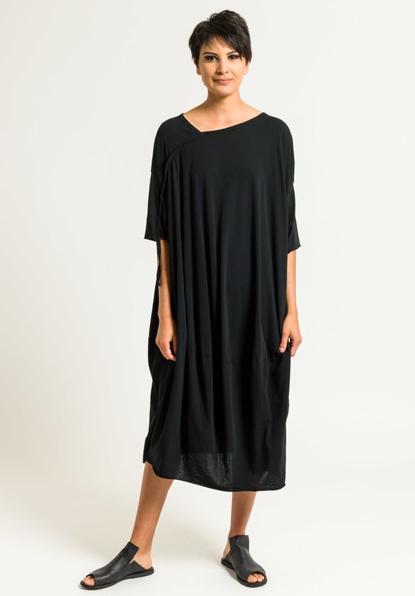 Rundholz Asymmetrical Short Sleeve Dress in Black
