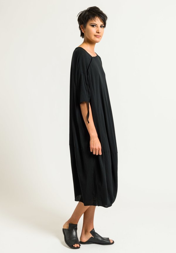 Rundholz Asymmetrical Short Sleeve Dress in Black