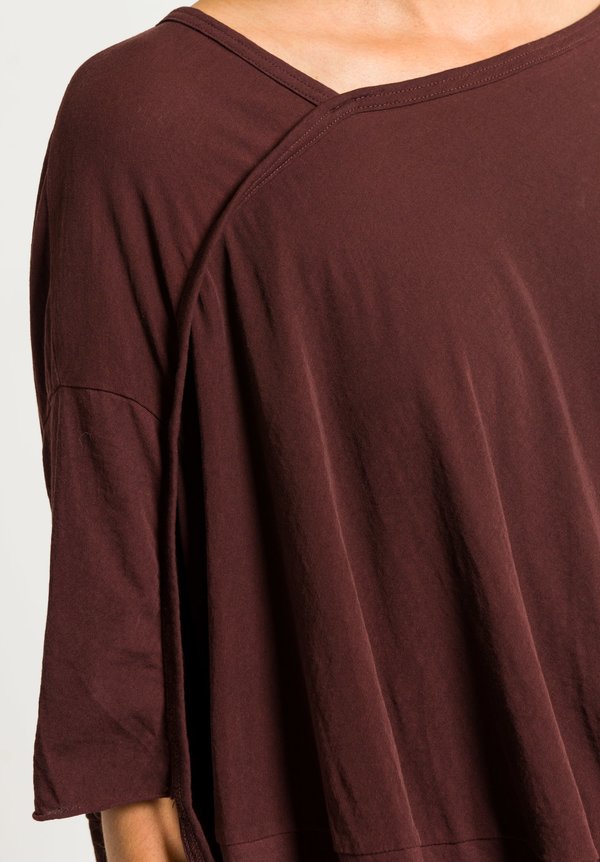 Rundholz Asymmetrical Short Sleeve Top in Granat