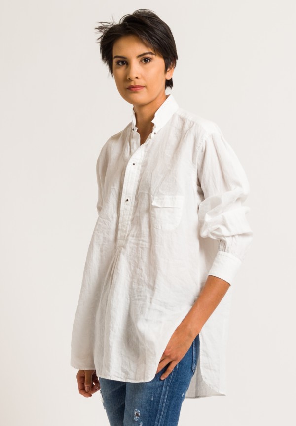 	Kaval Linen Detached Collar Pullover Long Shirt in Off White