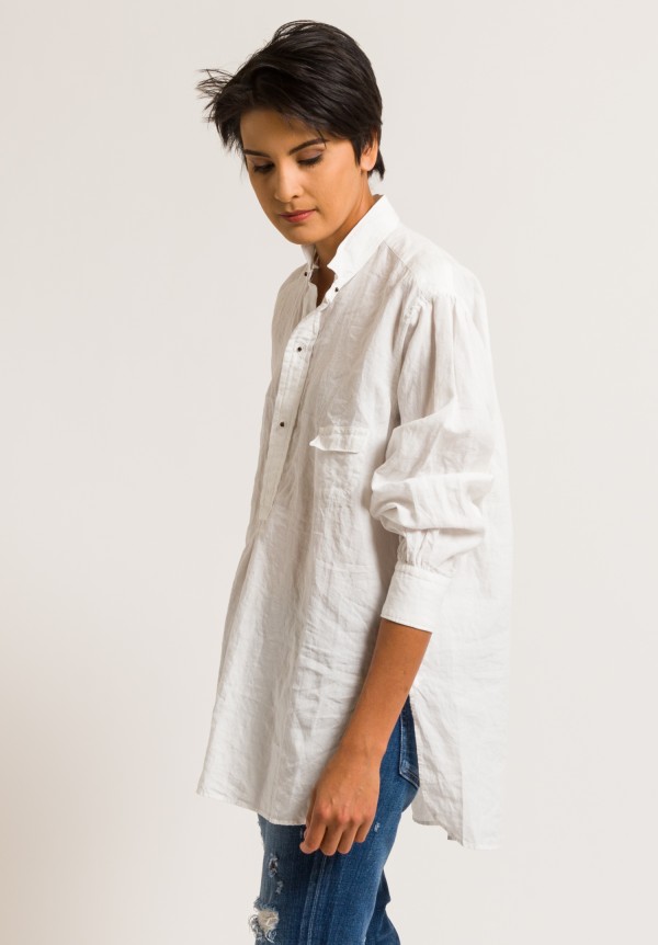 	Kaval Linen Detached Collar Pullover Long Shirt in Off White