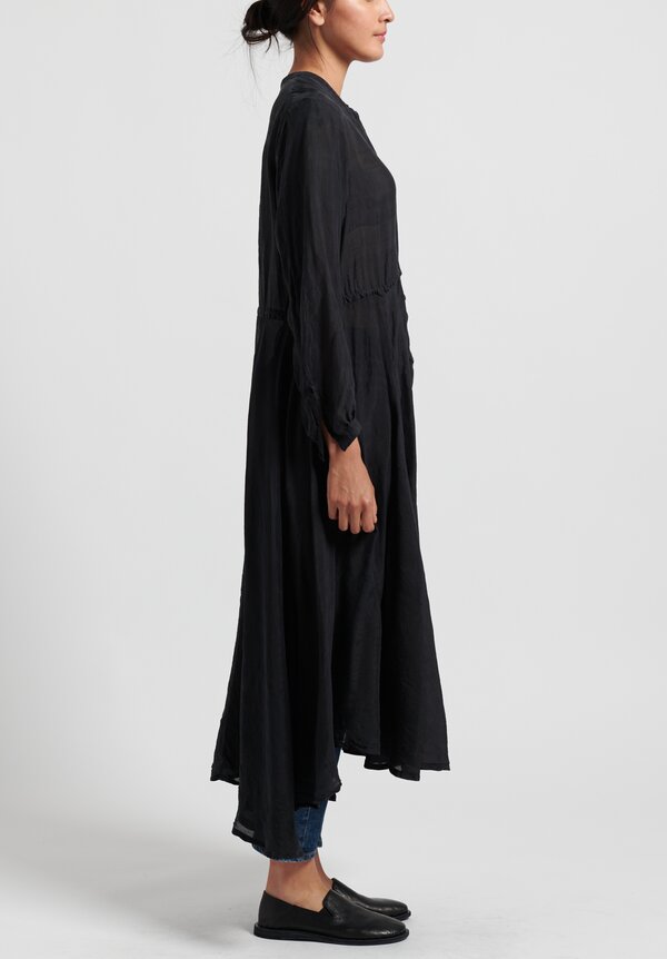 Kaval Kaddi Silk Long Shirt Dress in Black	