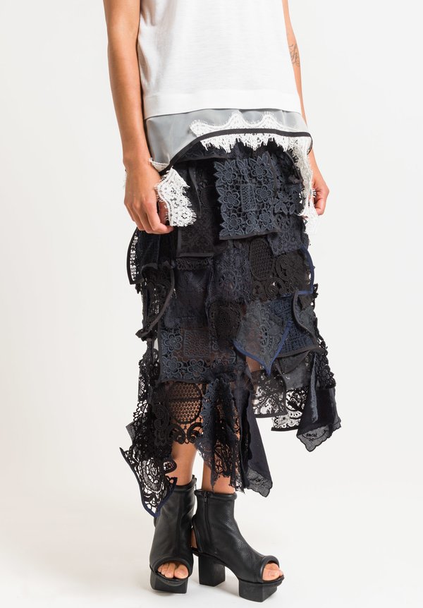 Sacai Lace Patchwork Skirt in Black