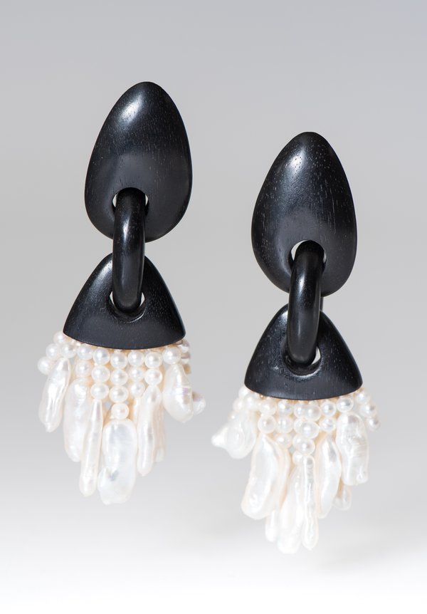 Monies Hanging Pearl & Ebony Clip On Earrings in White