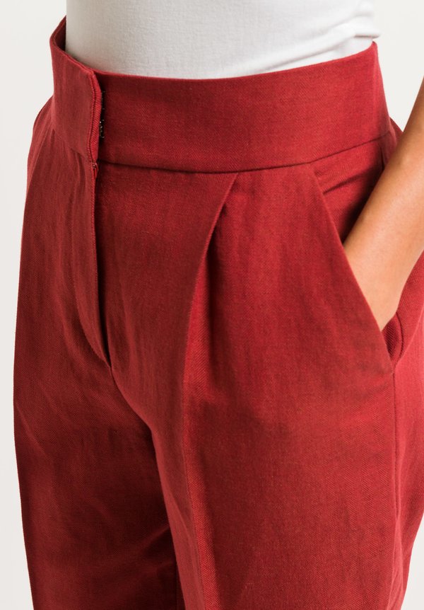 Brunello Cucinelli Front Pleat Trousers in Crimson