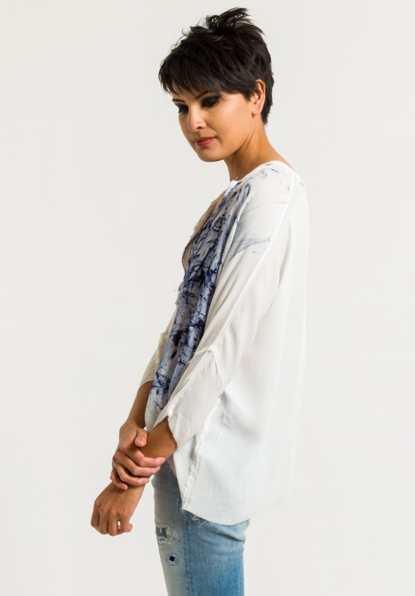 Jaga Silk Painted Top in White/Blue