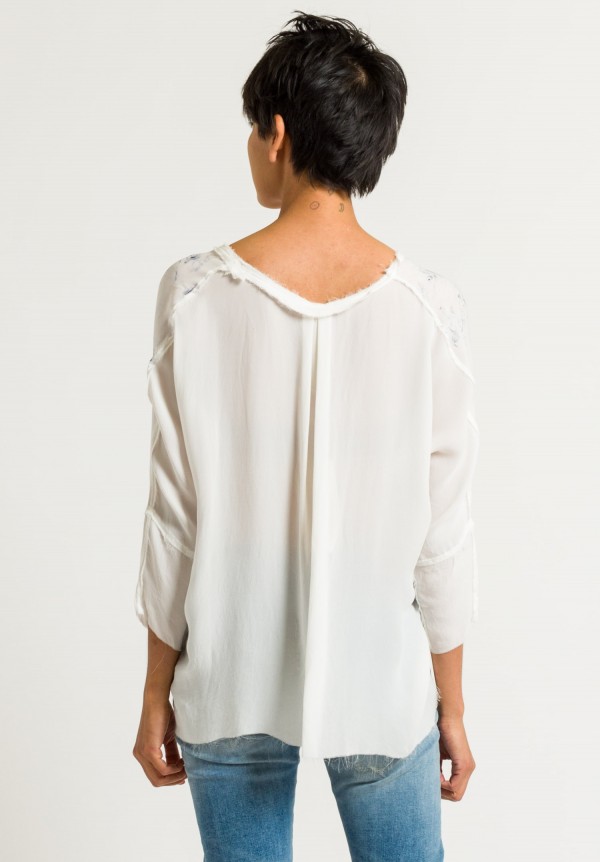 Jaga Silk Painted Top in White/Blue