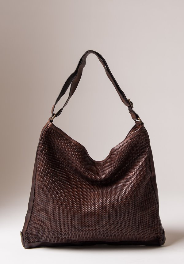 Campomaggi Woven Flat Shoulder Bag in Brown