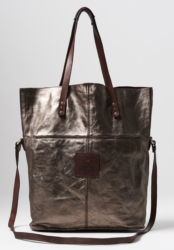 Campomaggi Large Metallic Shopping Tote in Silver	