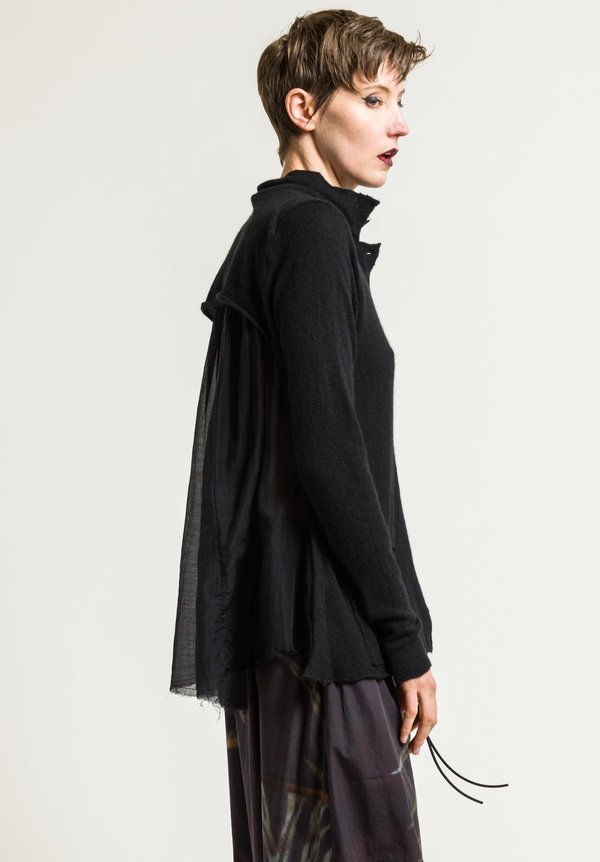 Rundholz Relaxed Cardigan with Pleated Back in Black