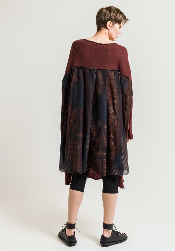 Rundholz Cashmere Tunic with Pleated Back in Granat/Dis. 038