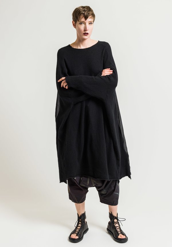 Rundholz Cashmere Tunic with Pleated Back in Black