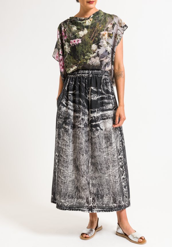 Anntian Mock Jean Print Skirt in Black