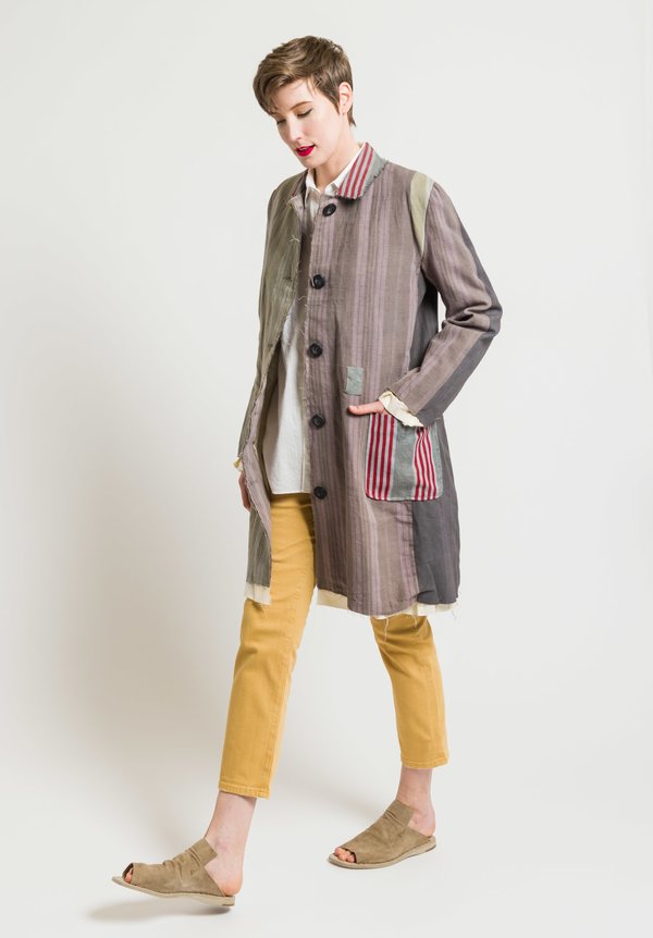 By Walid 19th Century Ticking Martha Jacket in Faded