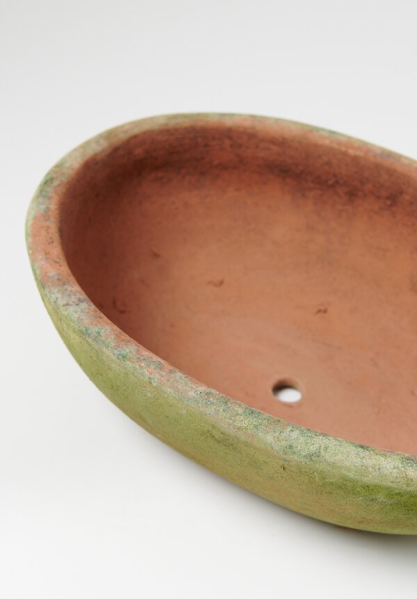Large Aged Rustic Oval Planter in Green	