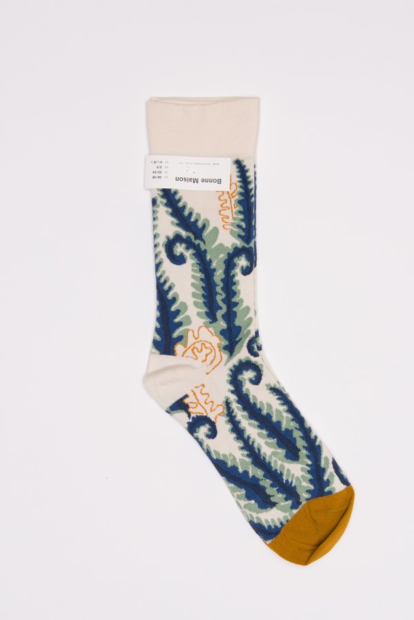 Bonne Maison Calf Length Socks in Fern/Natural