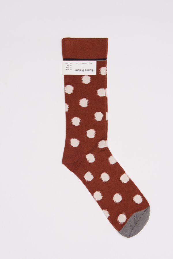 Bonne Maison Calf Length Socks in Spots/Sepia