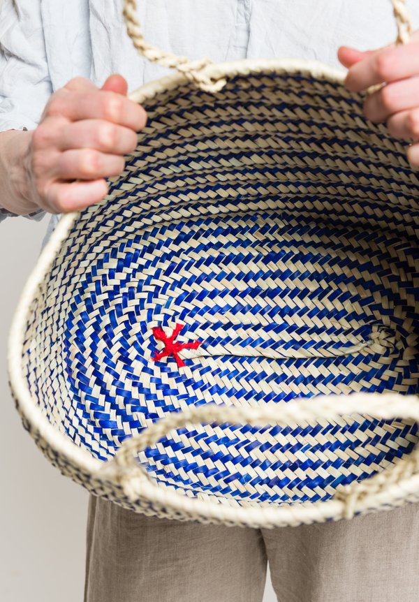 Daniela Gregis Woven Stripped Basket in Blue/Natural