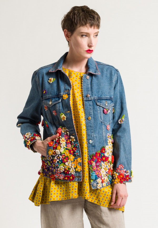 Péro Limited Edition Denim Jacket in Crocheted Flowers Dark | Santa Fe ...