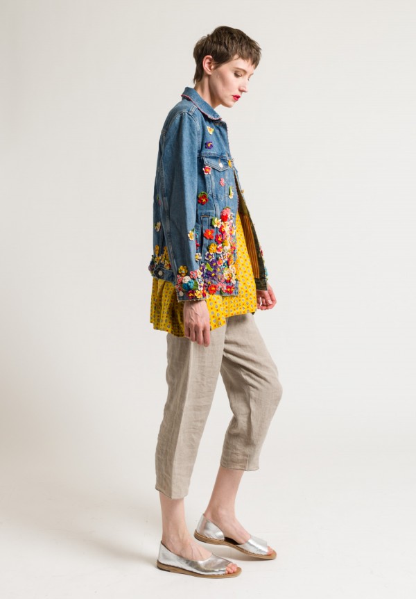 Péro Limited Edition Denim Jacket in Crocheted Flowers Dark