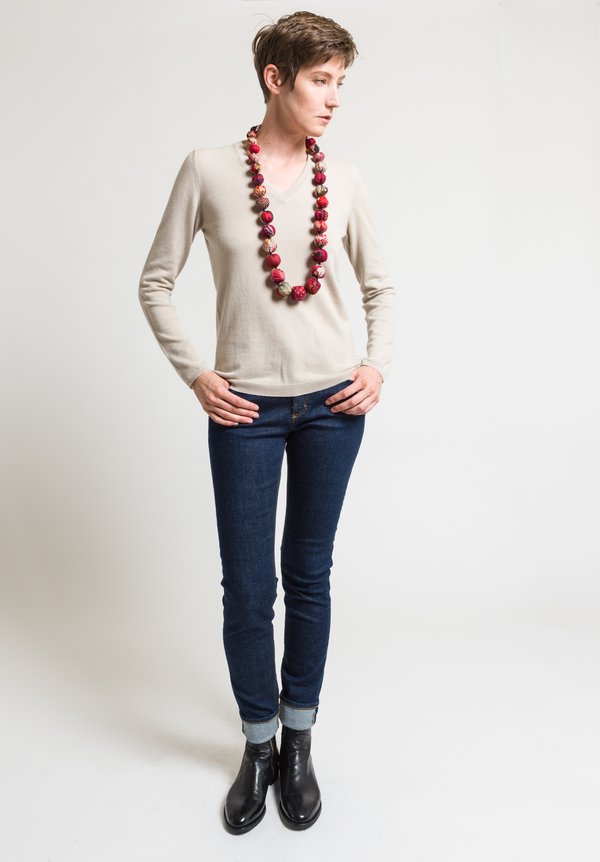 Mieko Mintz Vintage Silk Long Necklace in Red	
