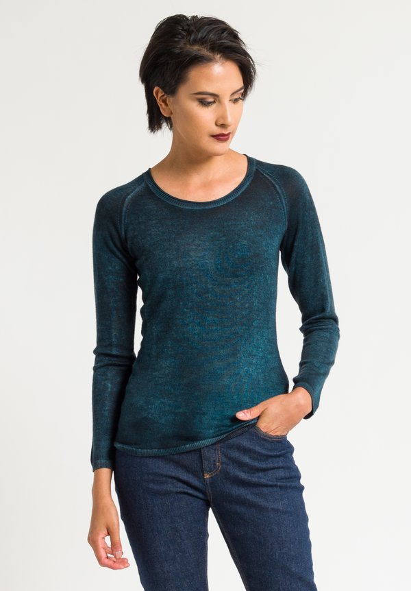 Avant Toi Raglan Sleeve Fitted Sweater in Turquoise	