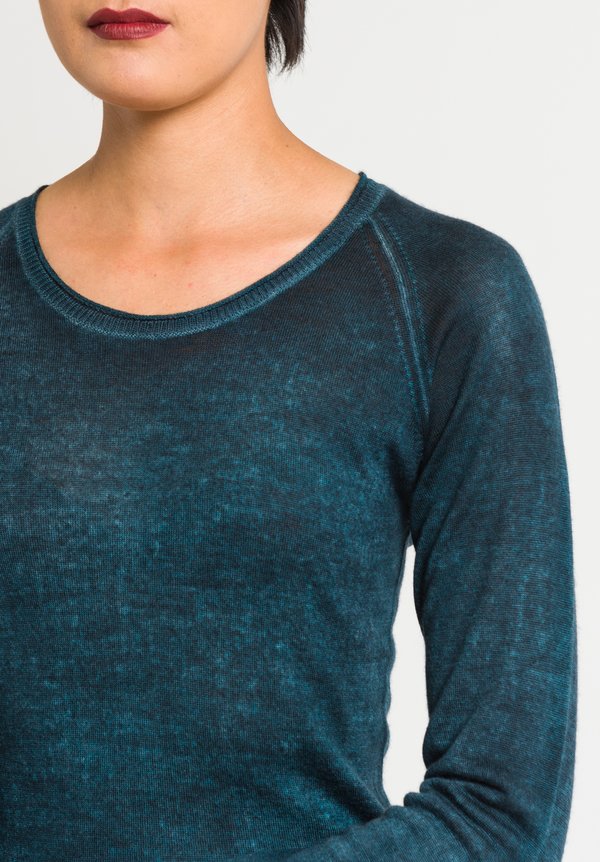 Avant Toi Raglan Sleeve Fitted Sweater in Turquoise	