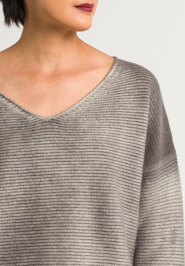 Avant Toi Relaxed V-Neck Ombre Sweater in Jute	