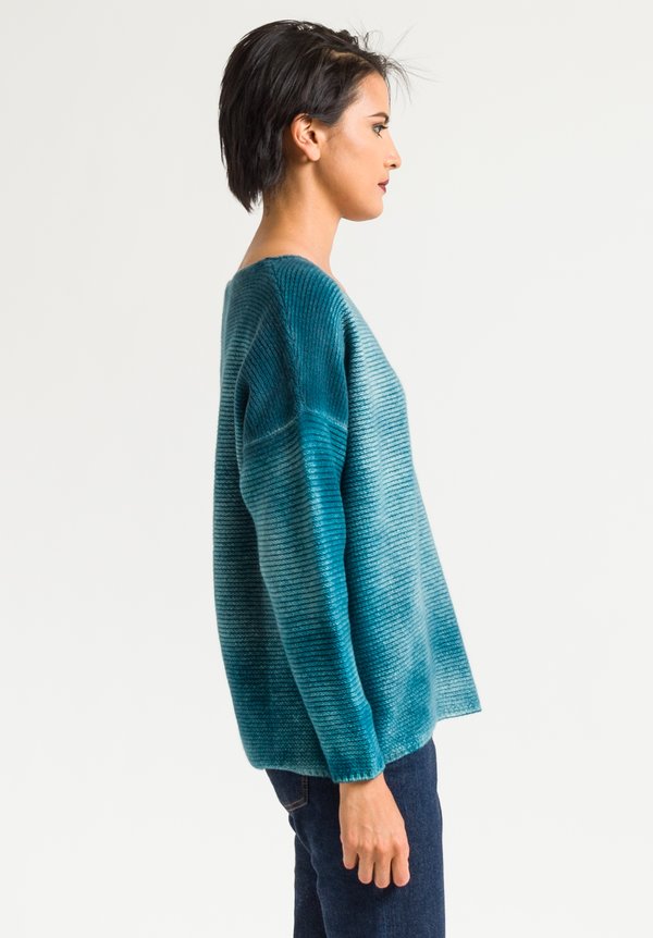 Avant Toi Relaxed V-Neck Ombre Sweater in Turquoise	