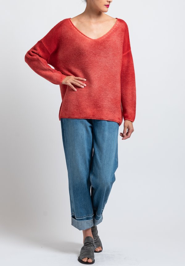 Avant Toi Relaxed V-Neck Ombre Sweater in Orange	