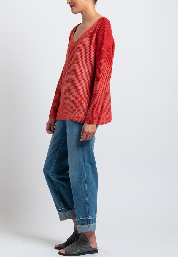 Avant Toi Relaxed V-Neck Ombre Sweater in Orange	