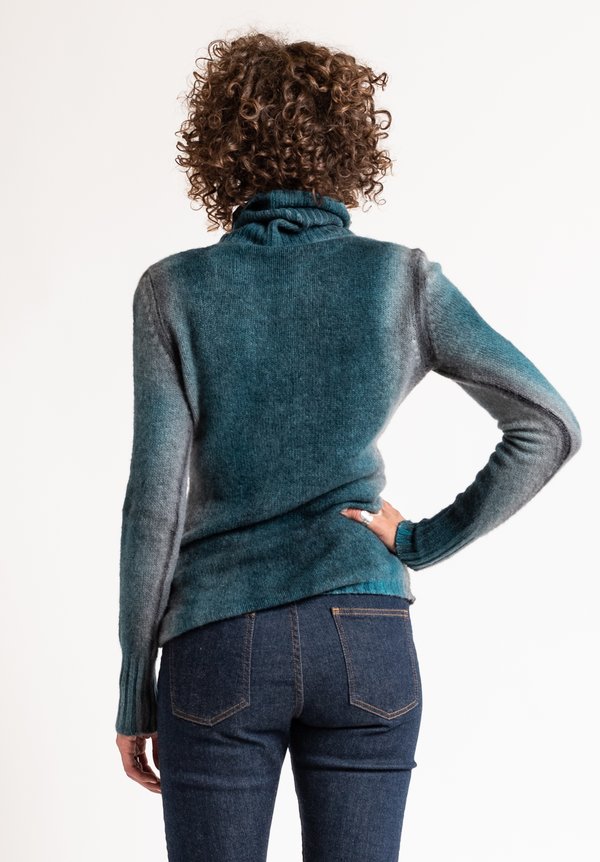 Avant Toi Cashmere Turtleneck Ombre Sweater in Turquoise