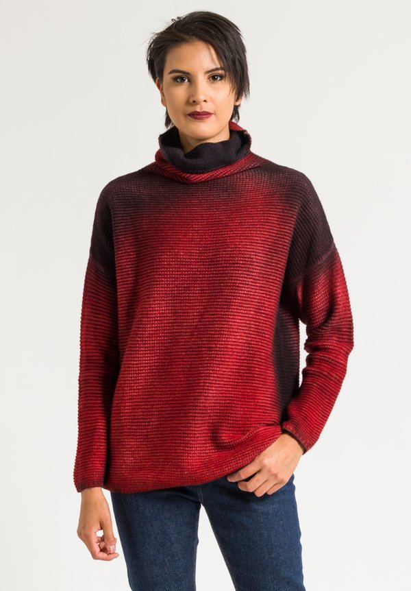 Avant Toi Wool/Cashmere Turtleneck Ombre Sweater in Coral/Black	