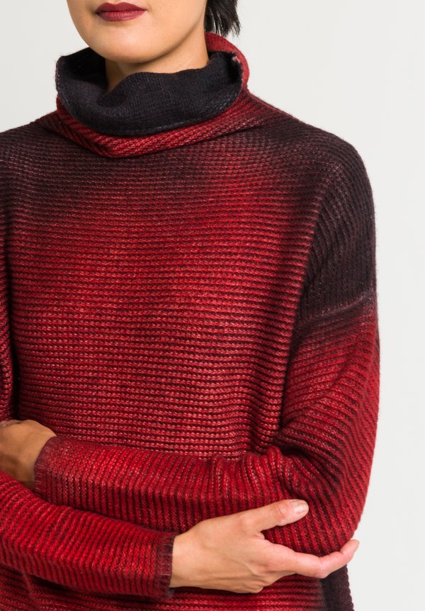 Avant Toi Wool/Cashmere Turtleneck Ombre Sweater in Coral/Black	