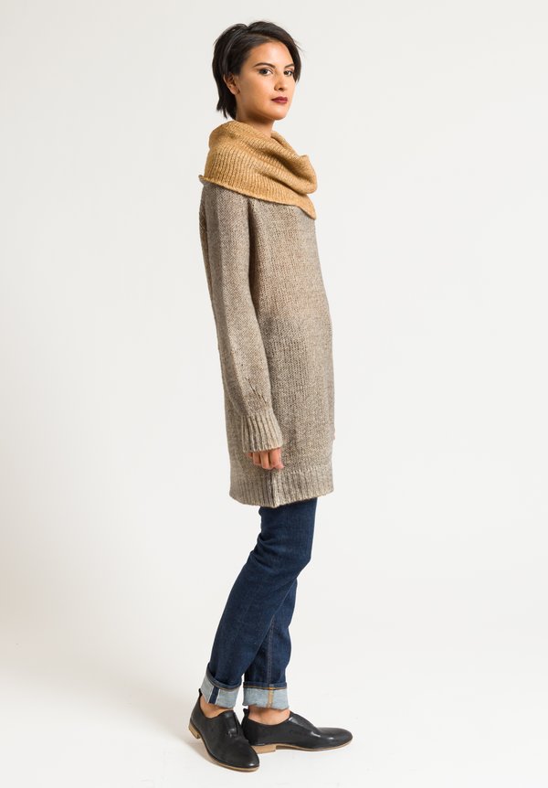 Avant Toi Relaxed Cowl Neck Sweater in Natural/Caramel	