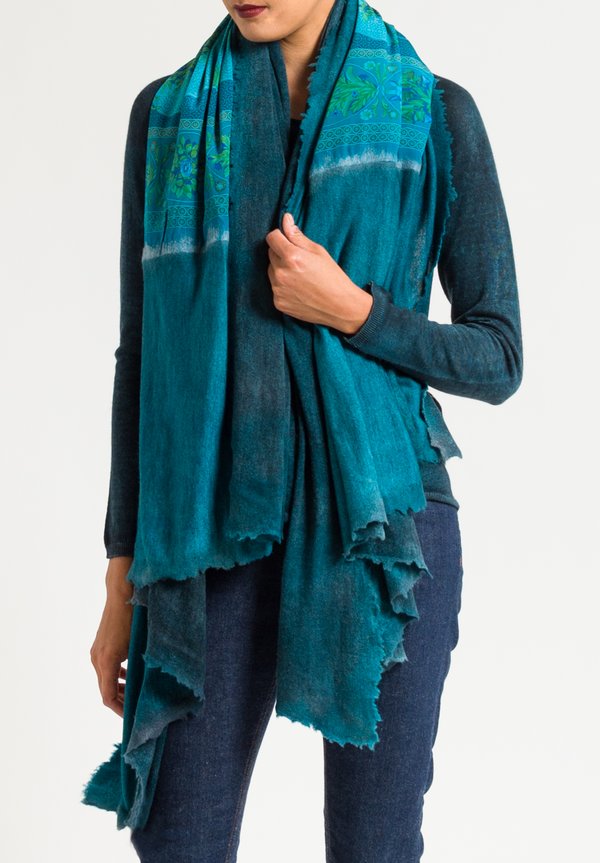 Avant Toi Jumbo Floral Print Scarf in Turquoise	