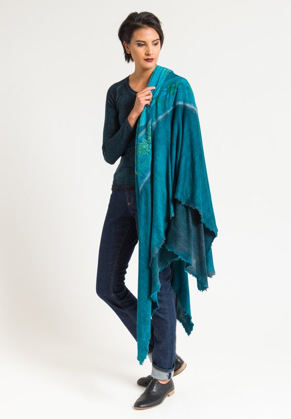 Avant Toi Jumbo Floral Print Scarf in Turquoise	
