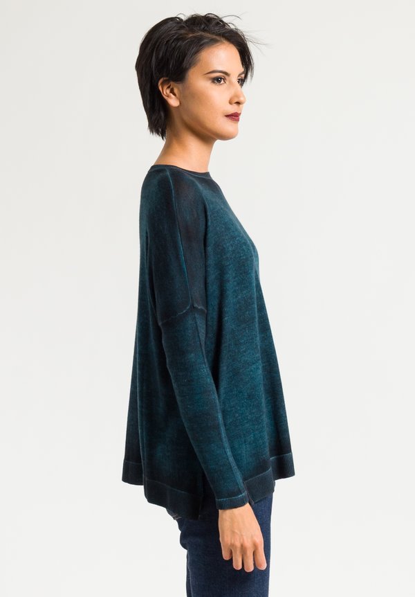 Avant Toi Relaxed Lightweight Sweater in Turquoise/Black	